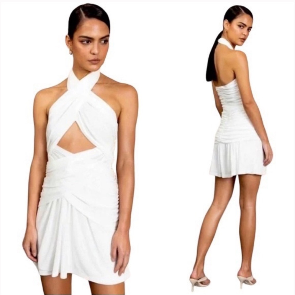 Misha Callie Mini Halter Dress Size 12 Ivory White